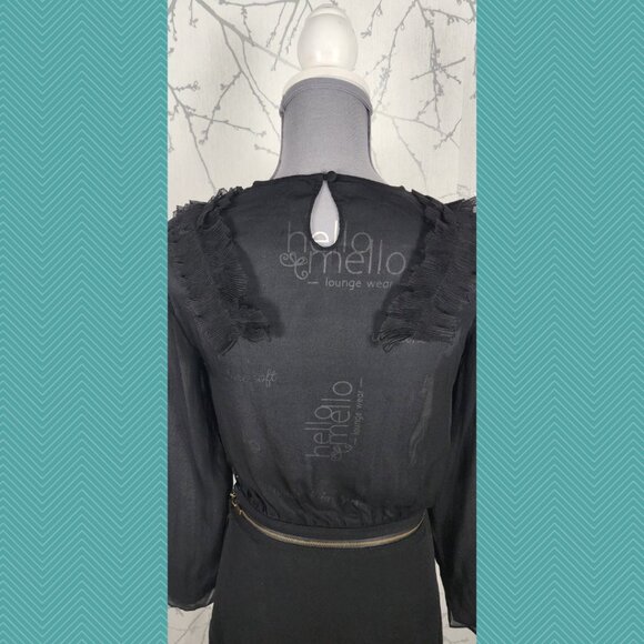 Miss Sixty Black 100% Silk Chiffon Ruffle Sheer Zipper Off Maxi Dress - Picture 6 of 7